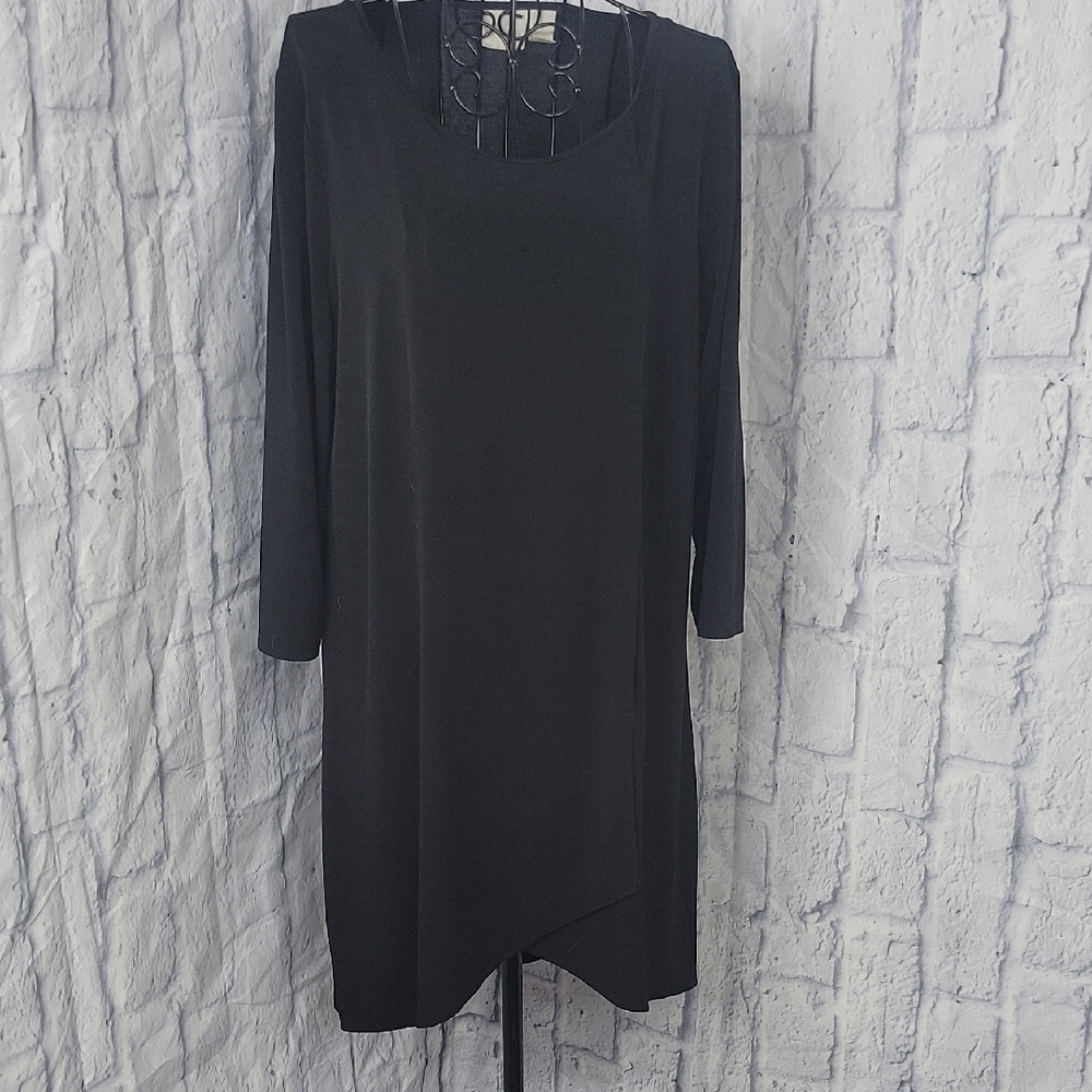 Chico's Black Long Sleeve Shift Knit Dress Classic Minimalist‎ Medium